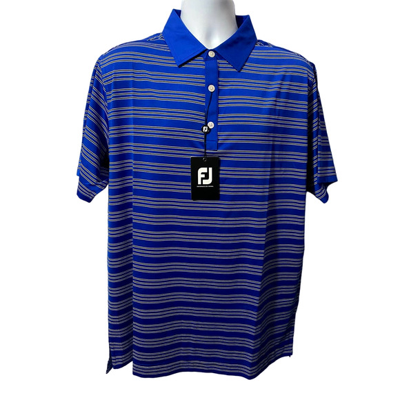 NEW - FOOTJOY Mens Golf Polo Shirt Trio Stripe Blue white Large - Picture 1 of 10